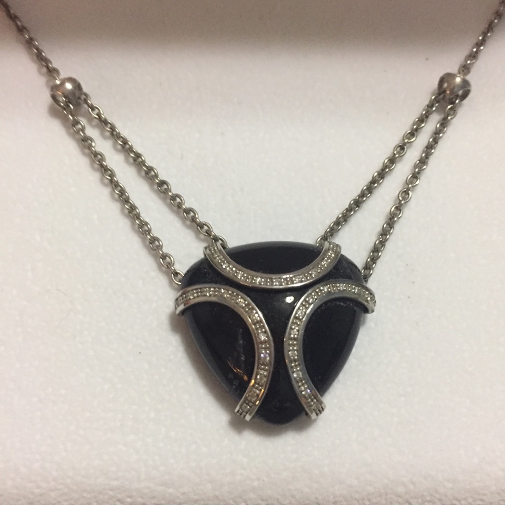 Sterling Silver, Onyx & Diamond Necklace.